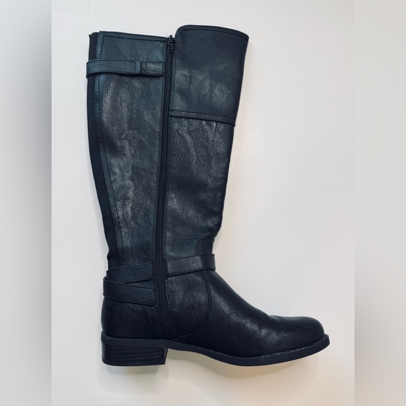GUESS G Harvest Tall Riding Black Leather Buckle Boots Size 8 - Picture 6 of 16